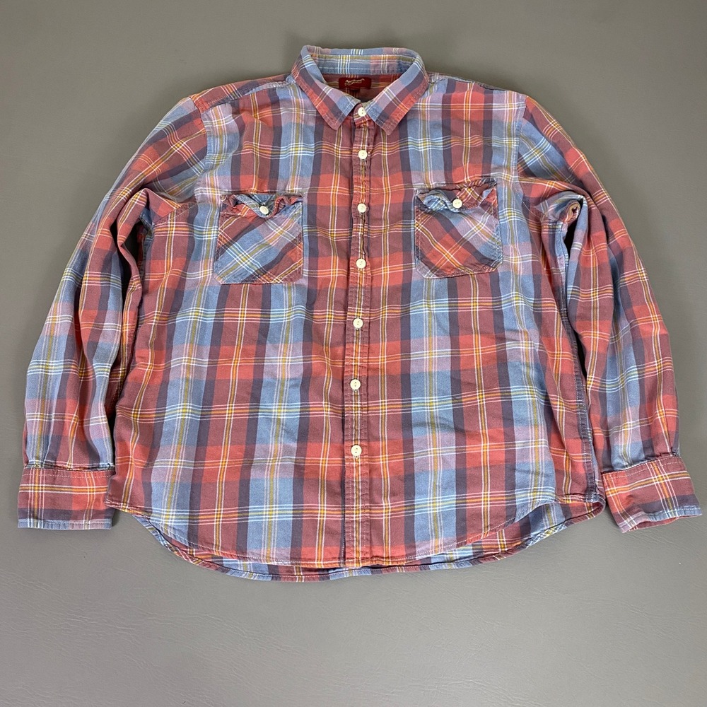 Arizona Jeans Co Flannel‎ Shirt Men's XXL Red Blue Plaid Long Sleeve Button Up